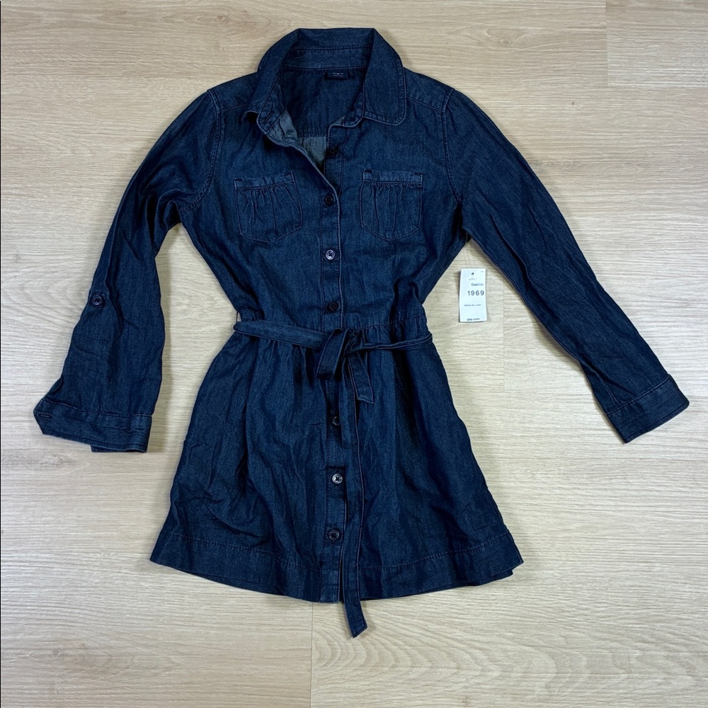 GAP Kids Girl’s Small 6/7 Dark Chambray Button Down Collared Denim Shirt Dress